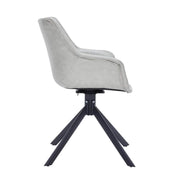 Markley Dining Chair Upholstered in Leather 360-Degree Swivel Armchair Light Grey Dining Chair Leisuremod