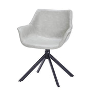 Markley Dining Chair Upholstered in Leather 360-Degree Swivel Armchair Light Grey Dining Chair Leisuremod