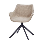 Markley Dining Chair Upholstered in Leather 360-Degree Swivel Armchair Taupe Dining Chair Leisuremod