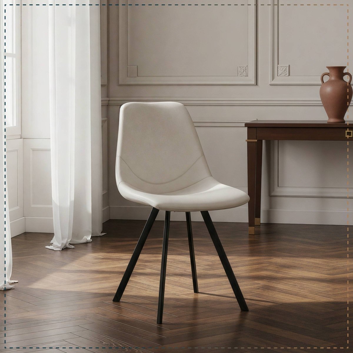 Markley Leather Dining Chair With Black/Gold Metal Legs Black Cream Dining Chair Leisuremod