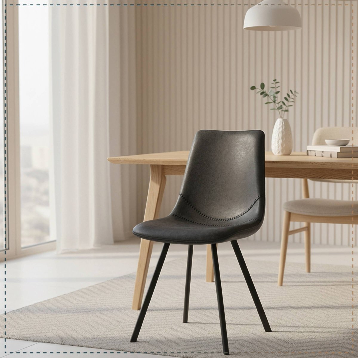 Markley Leather Dining Chair With Black/Gold Metal Legs Black Charcoal Black Dining Chair Leisuremod