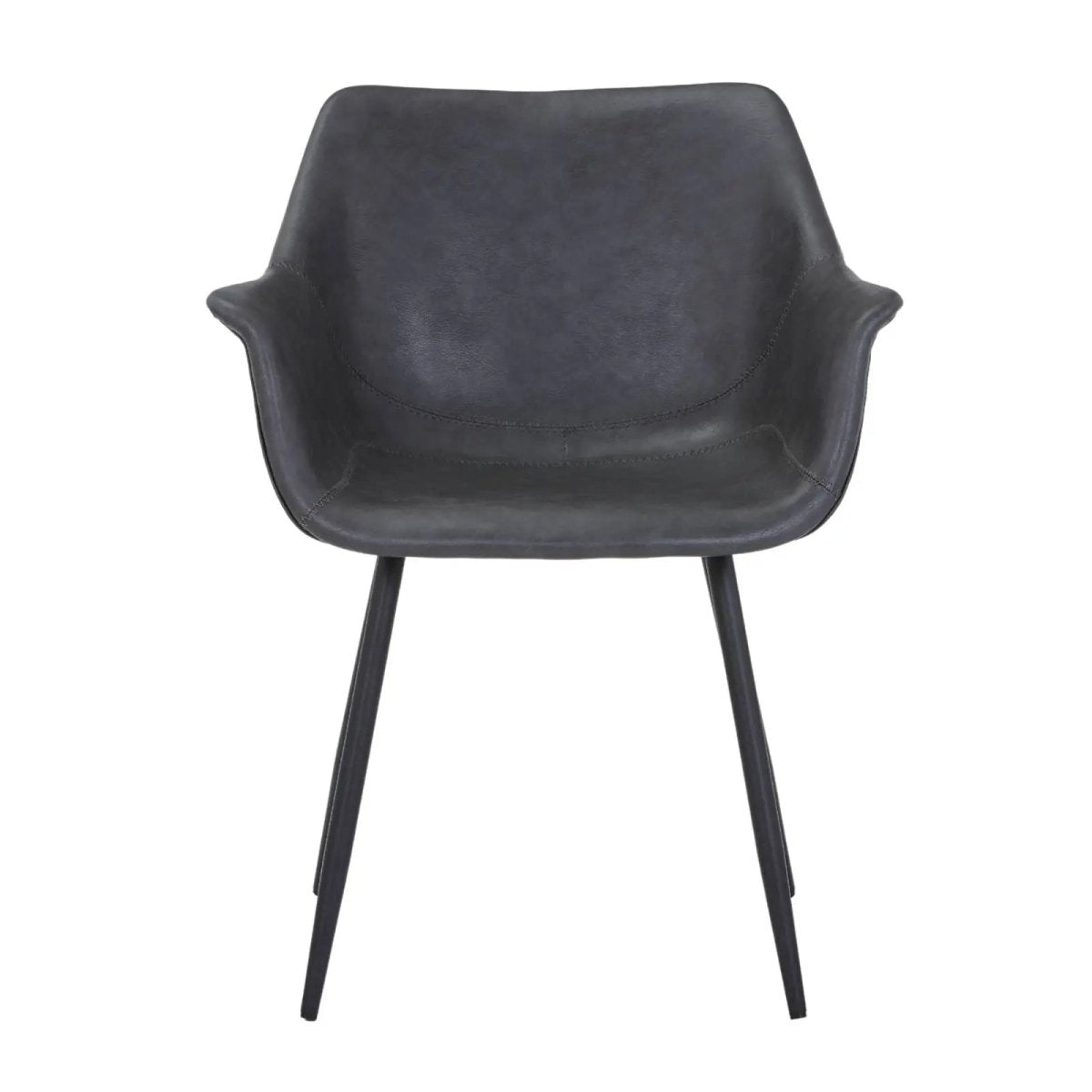 Markley Leather Dining Chair with Powder-Coated Iron Legs Charcoal Black CHAIR Leisuremod