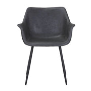 Markley Leather Dining Chair with Powder-Coated Iron Legs Charcoal Black CHAIR Leisuremod