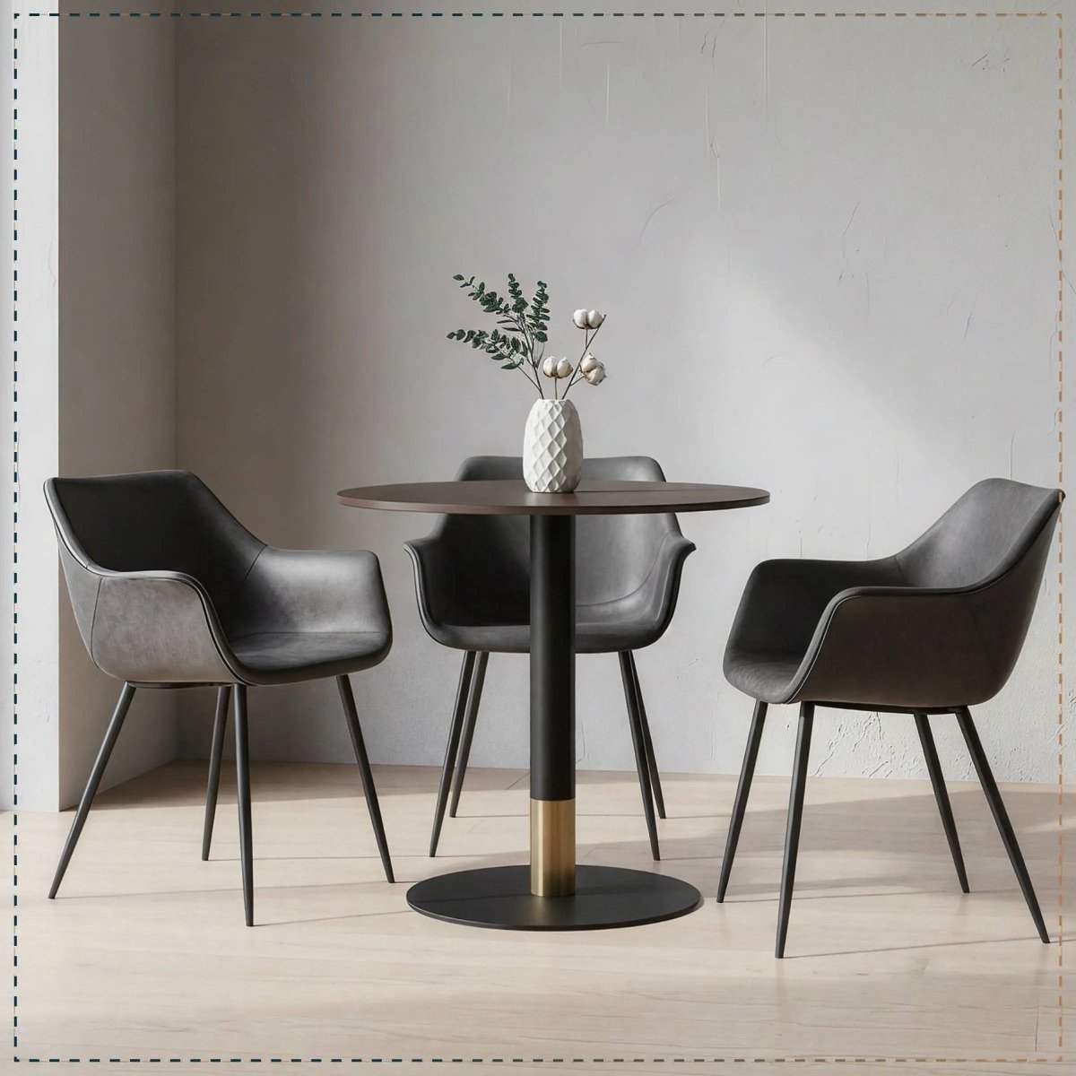 Markley Leather Dining Chair with Powder-Coated Iron Legs Charcoal Black CHAIR Leisuremod