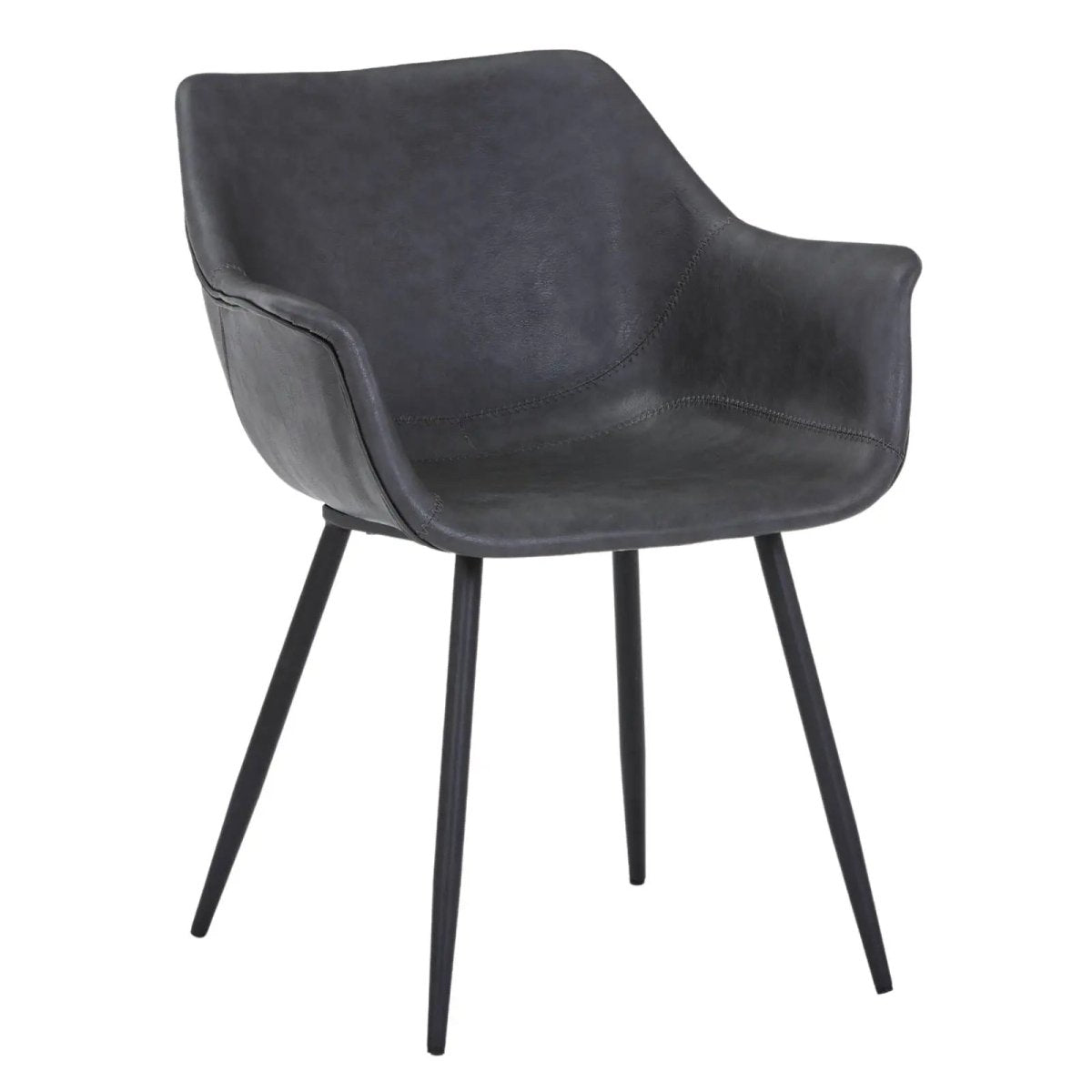 Markley Leather Dining Chair with Powder-Coated Iron Legs Charcoal Black CHAIR Leisuremod