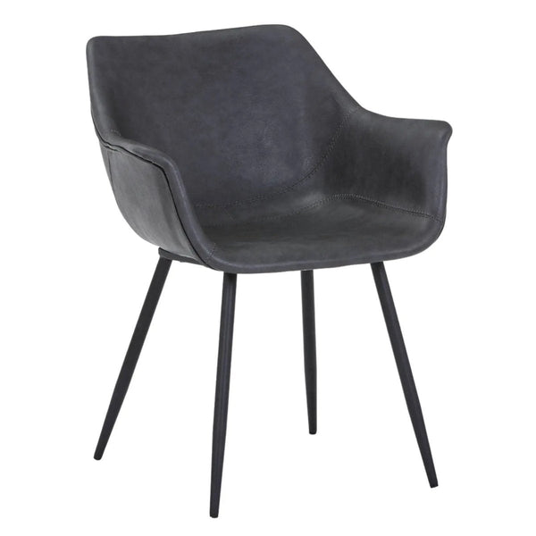 Markley Leather Dining Chair with Powder-Coated Iron Legs Charcoal Black CHAIR Leisuremod