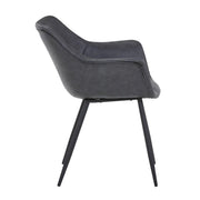 Markley Leather Dining Chair with Powder-Coated Iron Legs Charcoal Black CHAIR Leisuremod