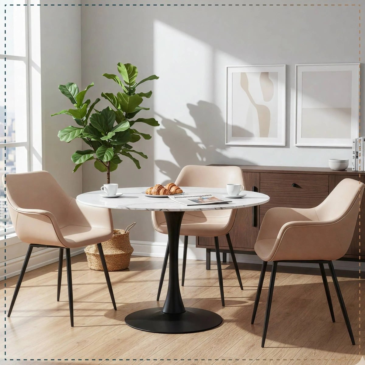 Markley Leather Dining Chair with Powder-Coated Iron Legs Taupe CHAIR Leisuremod