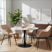 Markley Leather Dining Chair with Powder-Coated Iron Legs Taupe CHAIR Leisuremod