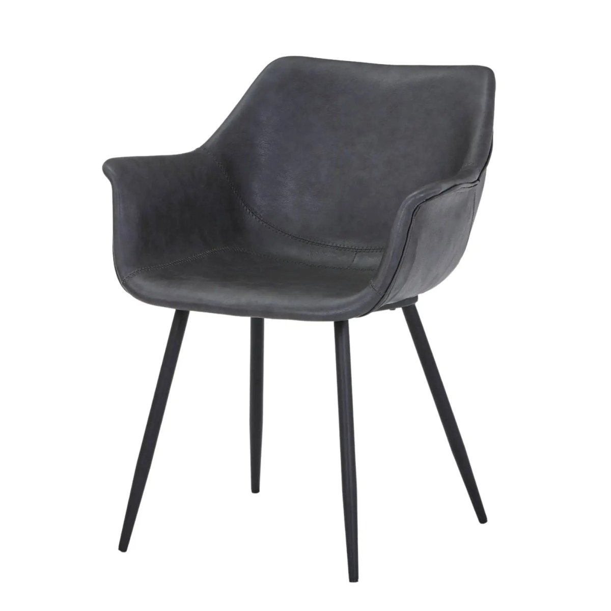 Markley Leather Dining Chair with Powder-Coated Iron Legs Charcoal Black CHAIR Leisuremod