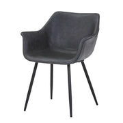 Markley Leather Dining Chair with Powder-Coated Iron Legs Charcoal Black CHAIR Leisuremod