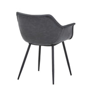 Markley Leather Dining Chair with Powder-Coated Iron Legs Charcoal Black CHAIR Leisuremod