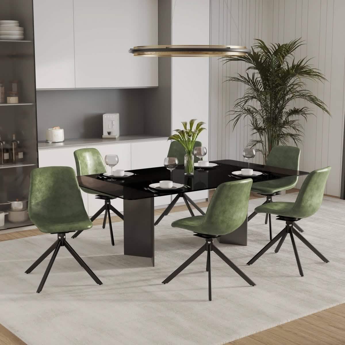 Markley Modern Leather Swival Dining Chair With Metal Legs Green Dining Chair Leisuremod