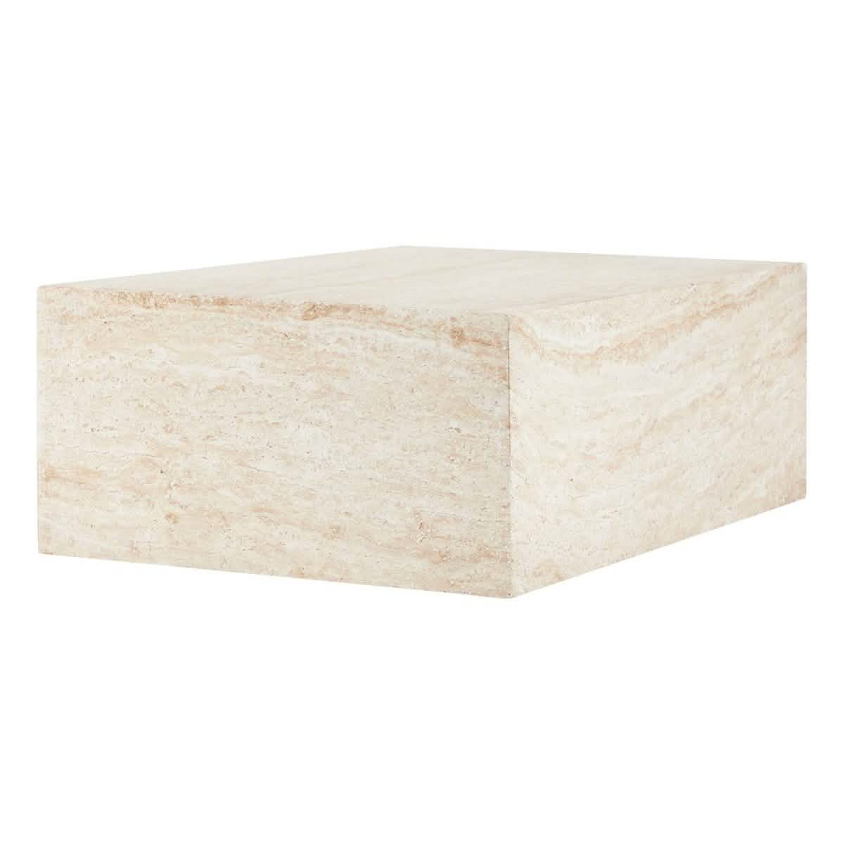 Maya Collection Fiberstone Outdoor/Indoor Rectangular Coffee Table in Travertine Travertine Side Table Leisuremod