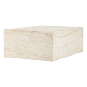 Maya Collection Fiberstone Outdoor/Indoor Rectangular Coffee Table in Travertine Travertine Side Table Leisuremod