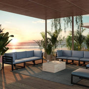 Maya Collection Fiberstone Outdoor/Indoor Rectangular Coffee Table in Travertine Travertine Side Table Leisuremod