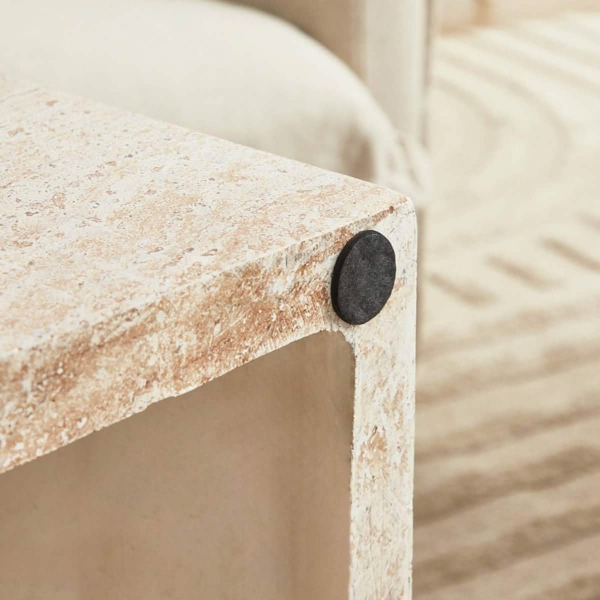 Maya Collection Fiberstone Outdoor/Indoor Rectangular Coffee Table in Travertine Travertine Side Table Leisuremod