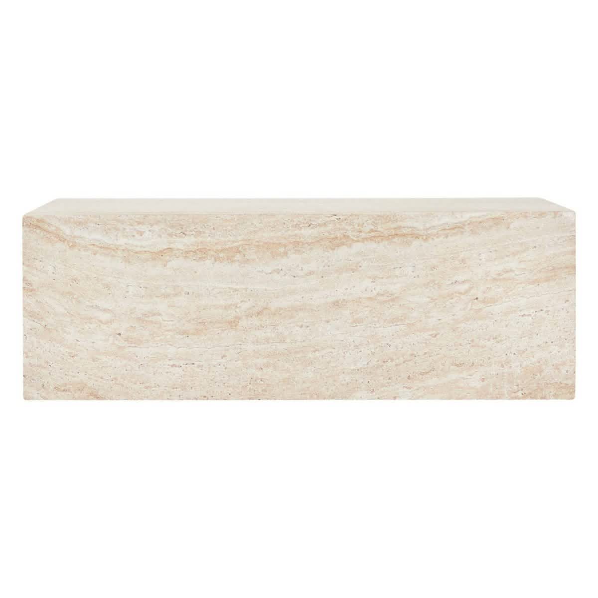 Maya Collection Fiberstone Outdoor/Indoor Rectangular Coffee Table in Travertine Travertine Side Table Leisuremod