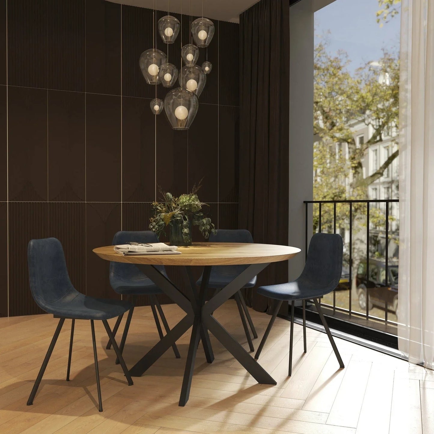 Markley Modern Leather Dining Chair With Metal Legs Set of 4 - Elax Furniture