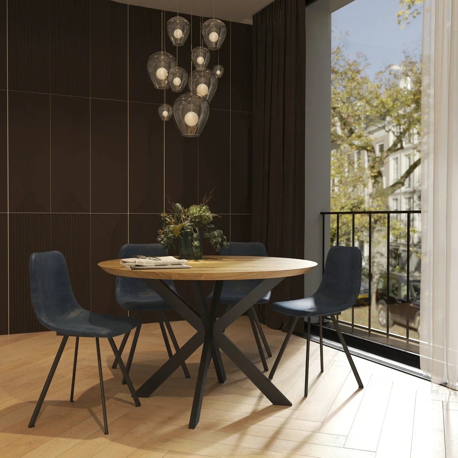 Markley Leather Dining Chair With Black/Gold Metal Legs (Open Box) - Elax Furniture