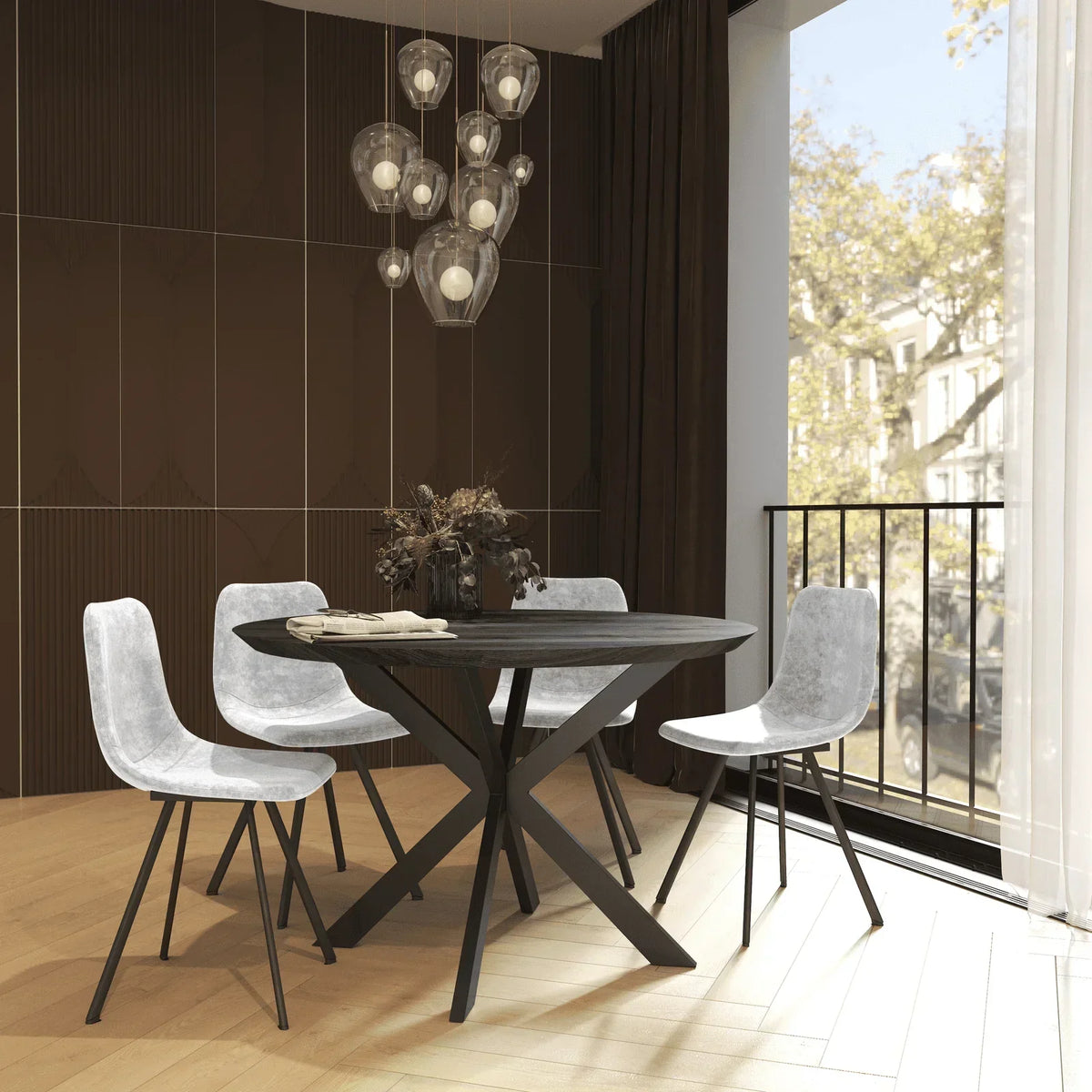Markley Leather Dining Chair With Black/Gold Metal Legs (Open Box) - Elax Furniture