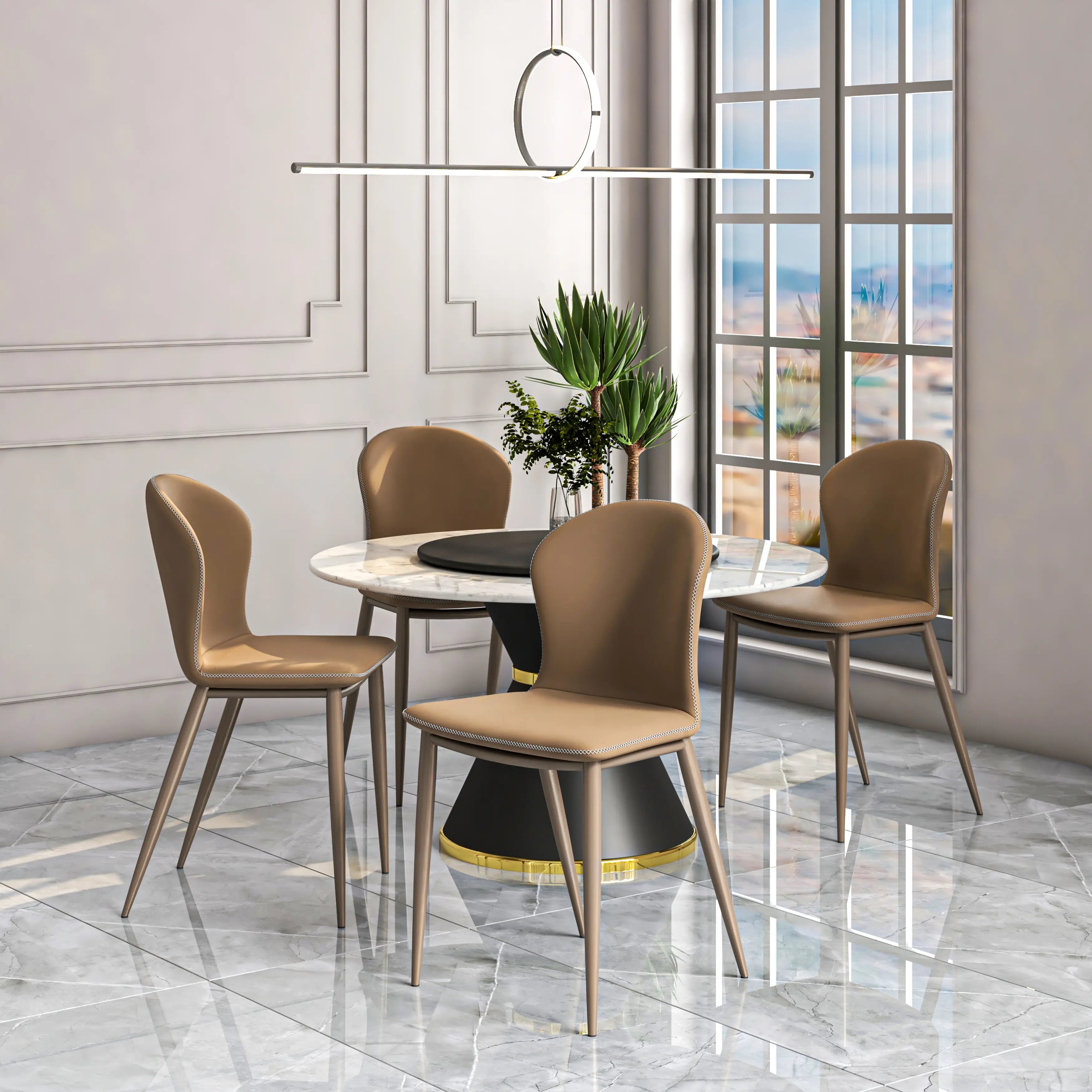 LeisureMod - Mosaic Modern Fabric Upholstered Side Dining Chair with Accent Diamond Stitched Backrest and Metal Legs