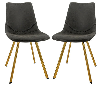 Markley Modern Leather Dining Chair With Gold Legs Set of 2 - Elax Furniture