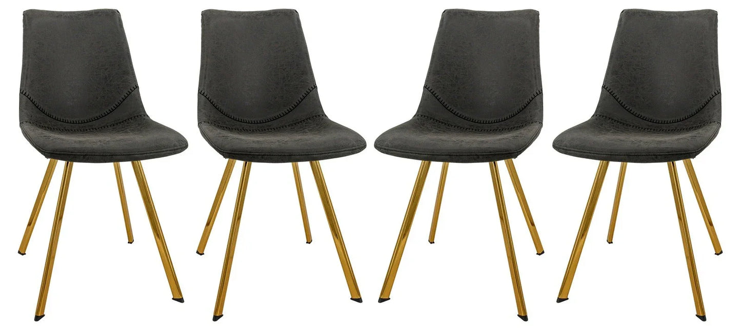 Markley Modern Leather Dining Chair With Gold Legs Set of 4 - Elax Furniture