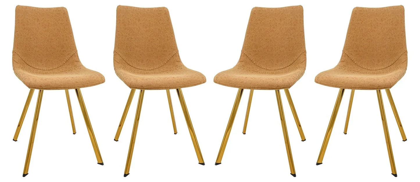 Markley Modern Leather Dining Chair With Gold Legs Set of 4 - Elax Furniture