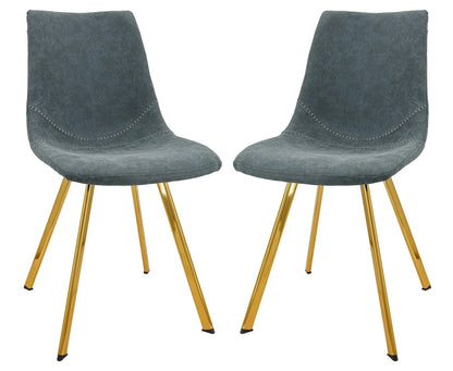 Markley Modern Leather Dining Chair With Gold Legs Set of 2 - Elax Furniture