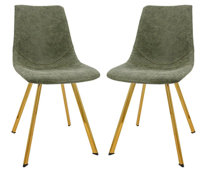 Markley Modern Leather Dining Chair With Gold Legs Set of 2 - Elax Furniture