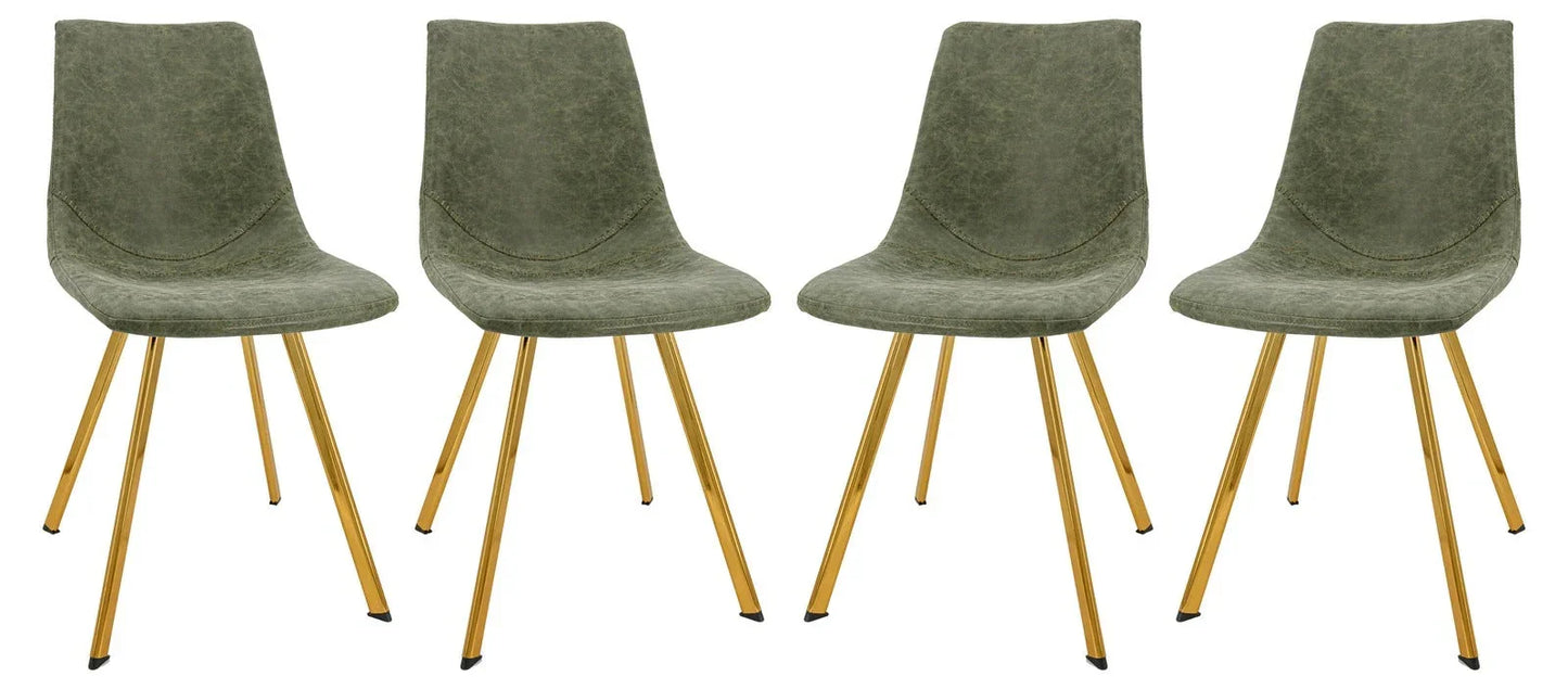 Markley Modern Leather Dining Chair With Gold Legs Set of 4 - Elax Furniture