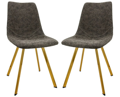 Markley Modern Leather Dining Chair With Gold Legs Set of 2 - Elax Furniture