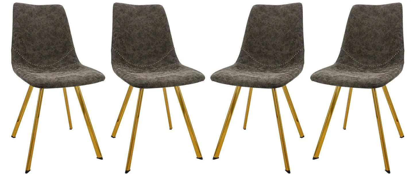 Markley Modern Leather Dining Chair With Gold Legs Set of 4 - Elax Furniture