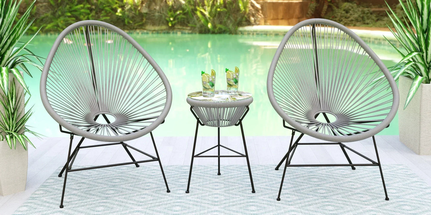 Montara 3 Piece Outdoor Lounge Patio Chairs With Glass Top Table - Elax Furniture