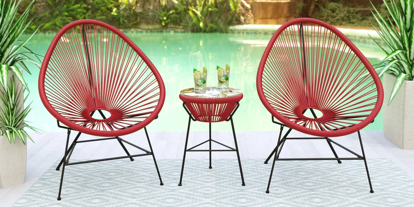 Montara 3 Piece Outdoor Lounge Patio Chairs With Glass Top Table - Elax Furniture