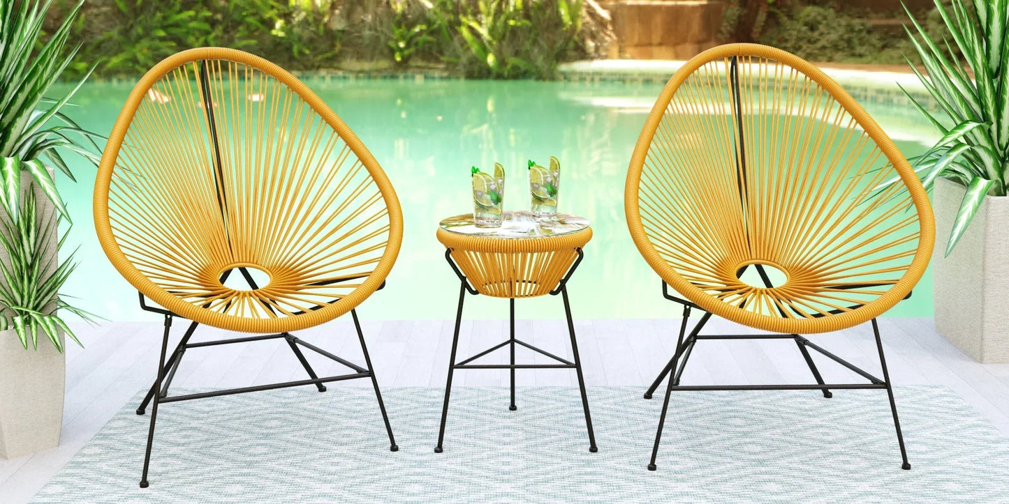 Montara 3 Piece Outdoor Lounge Patio Chairs With Glass Top Table - Elax Furniture