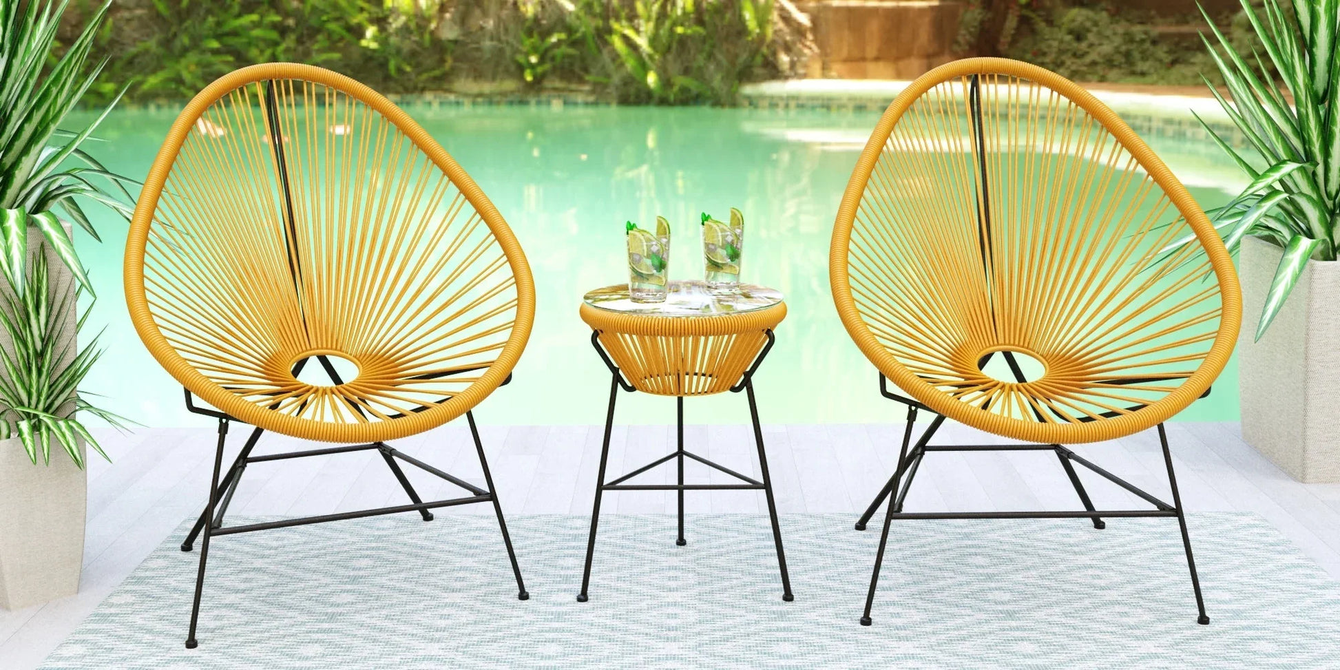 Montara 3 Piece Outdoor Lounge Patio Chairs With Glass Top Table - Elax Furniture