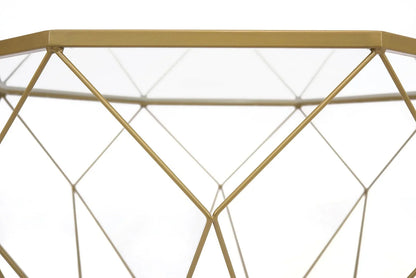 Malibu Octagon Glass Tabletop Coffee Table / End Table With Gold Metal Base - Elax Furniture