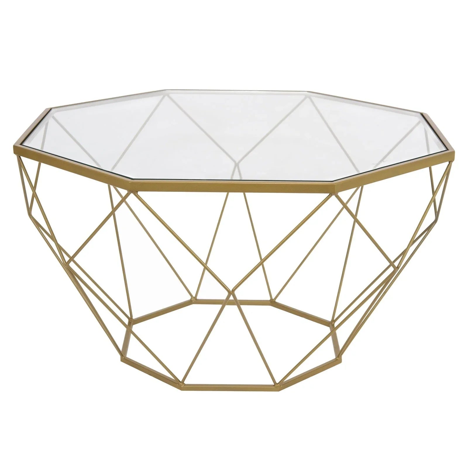 Malibu Modern Octagon Glass Top Coffee Table With Gold Metal Base - Elax Furniture