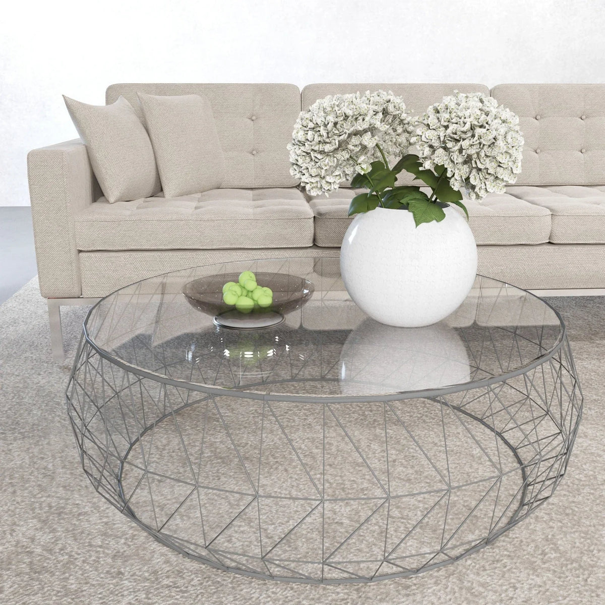 Malibu Modern Round Glass Top Coffee Table With Chrome Base - Elax Furniture