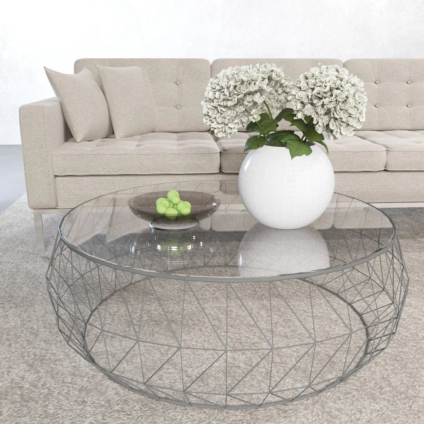 Malibu Modern Round Glass Top Coffee Table With Chrome Base - Elax Furniture