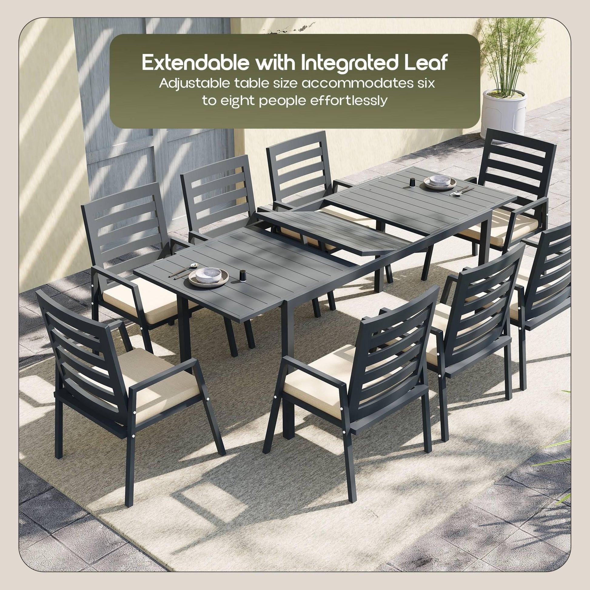 Marlin Extenable Outdoor Dining Table 78-118 in Black Aluminum - Elax Furniture