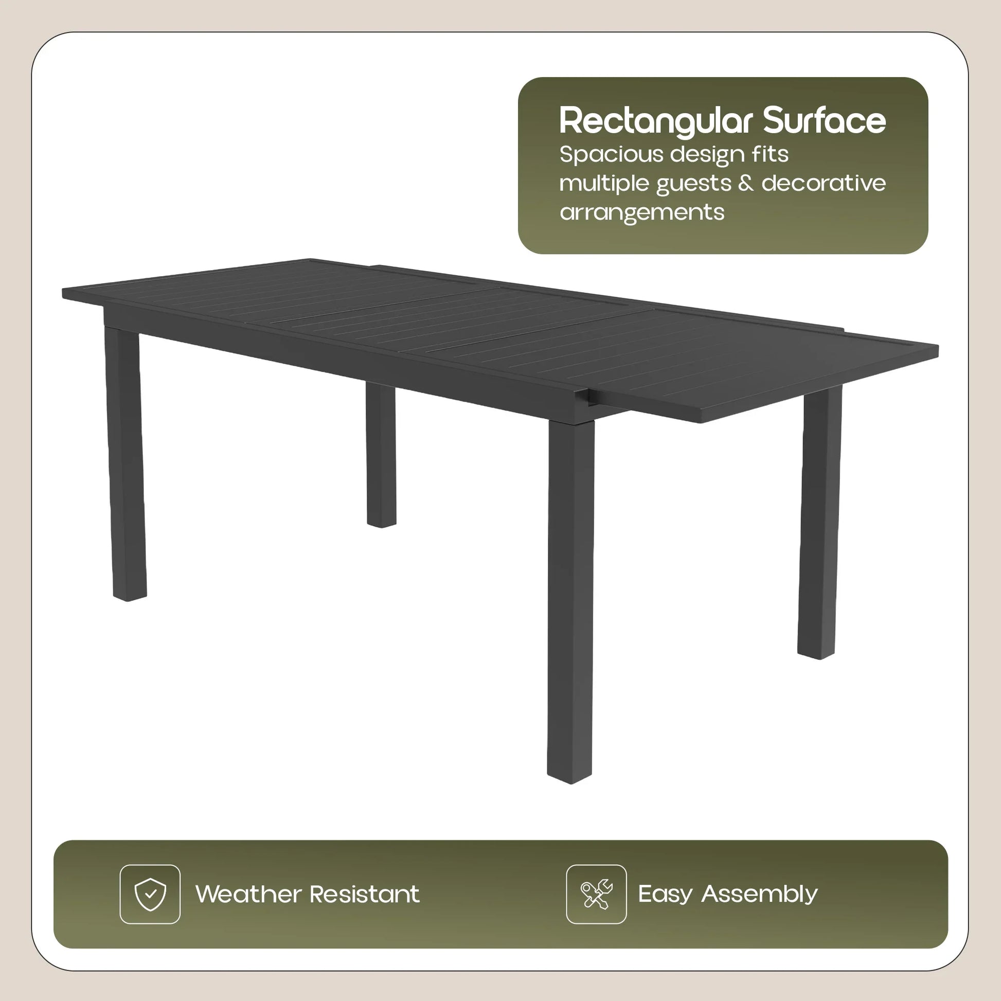 Marlin Extenable Outdoor Dining Table 78-118 in Black Aluminum - Elax Furniture