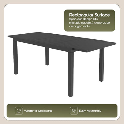 Marlin Extenable Outdoor Dining Table 78-118 in Black Aluminum - Elax Furniture