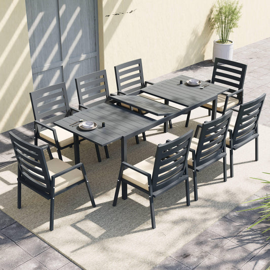 Marlin Extenable Outdoor Dining Table 78-118 in Black Aluminum - Elax Furniture