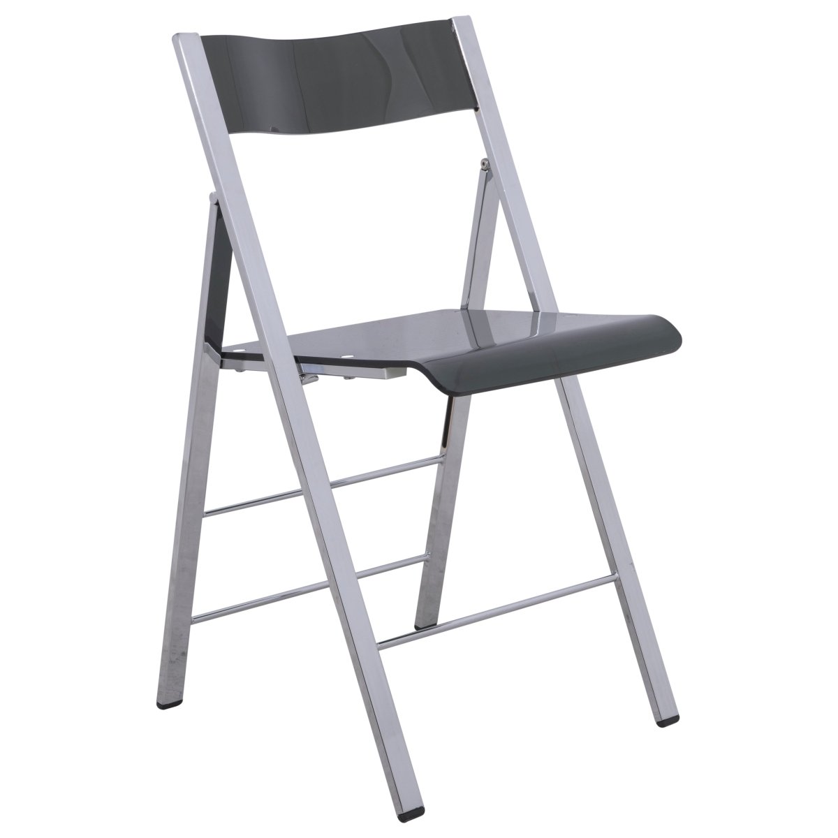 Menno Folding Dining Chair in Gold/Silver/Black Stainless Steel Frame and Base Silver Transparent Black Dining Chair Leisuremod