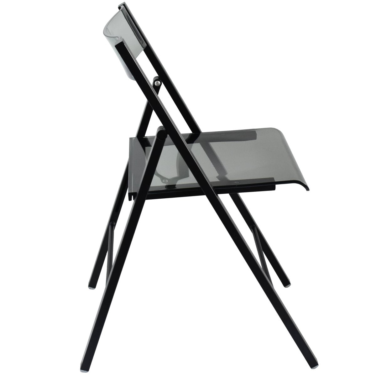 Menno Folding Dining Chair in Gold/Silver/Black Stainless Steel Frame and Base Black Transparent Black Dining Chair Leisuremod