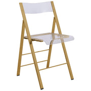 Menno Folding Dining Chair in Gold/Silver/Black Stainless Steel Frame and Base Gold Clear Dining Chair Leisuremod