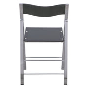 Menno Folding Dining Chair in Gold/Silver/Black Stainless Steel Frame and Base Silver Transparent Black Dining Chair Leisuremod